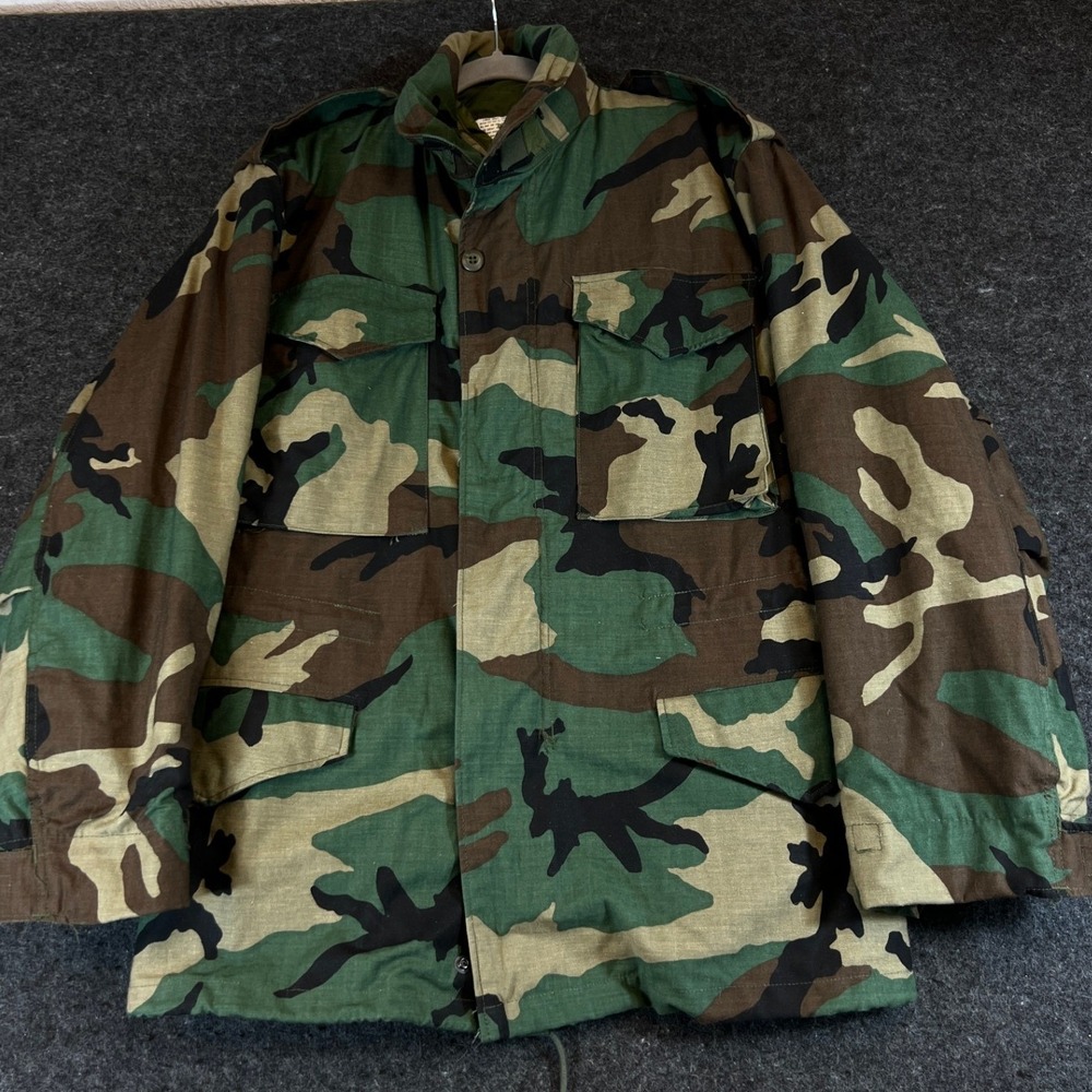 Vintage M-65 Field Jacket Woodland Camo Military Coat with Quilted Liner Small